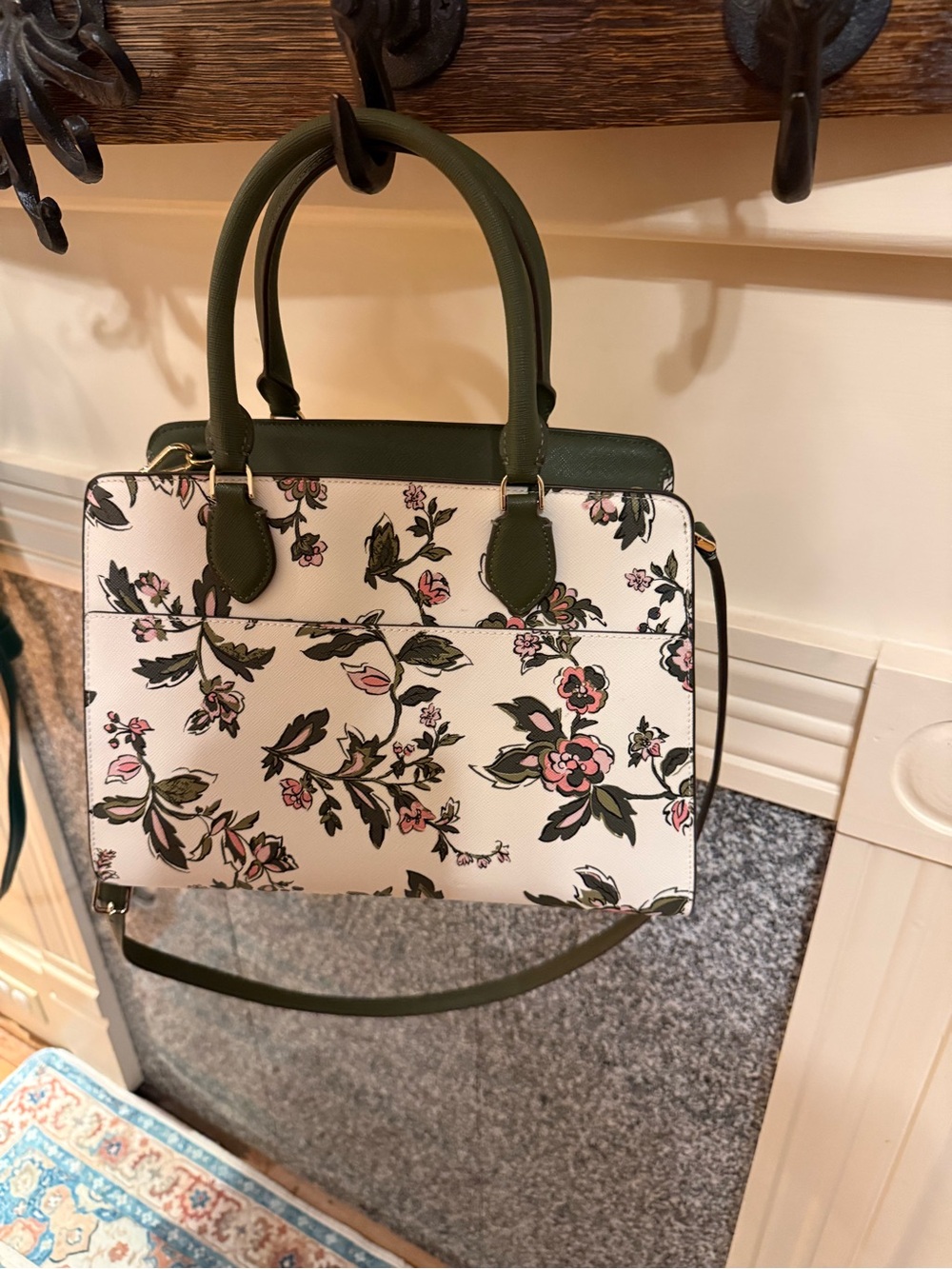 kate spade Cream Floral Satchel with Olive Handles and Pink Accents - Picture 2 of 4